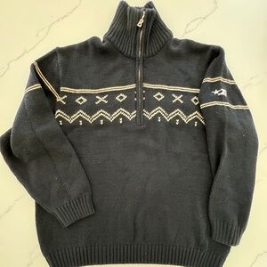 Bogner Sports Mens Sweater XL, Black with cream/tan detail Preowned half zip
